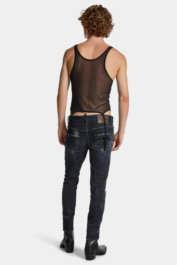 Black Destroyed Wash Skater Jeans