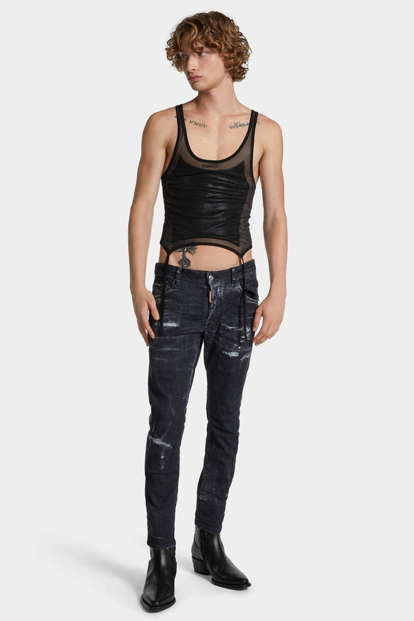 Black Destroyed Wash Skater Jeans