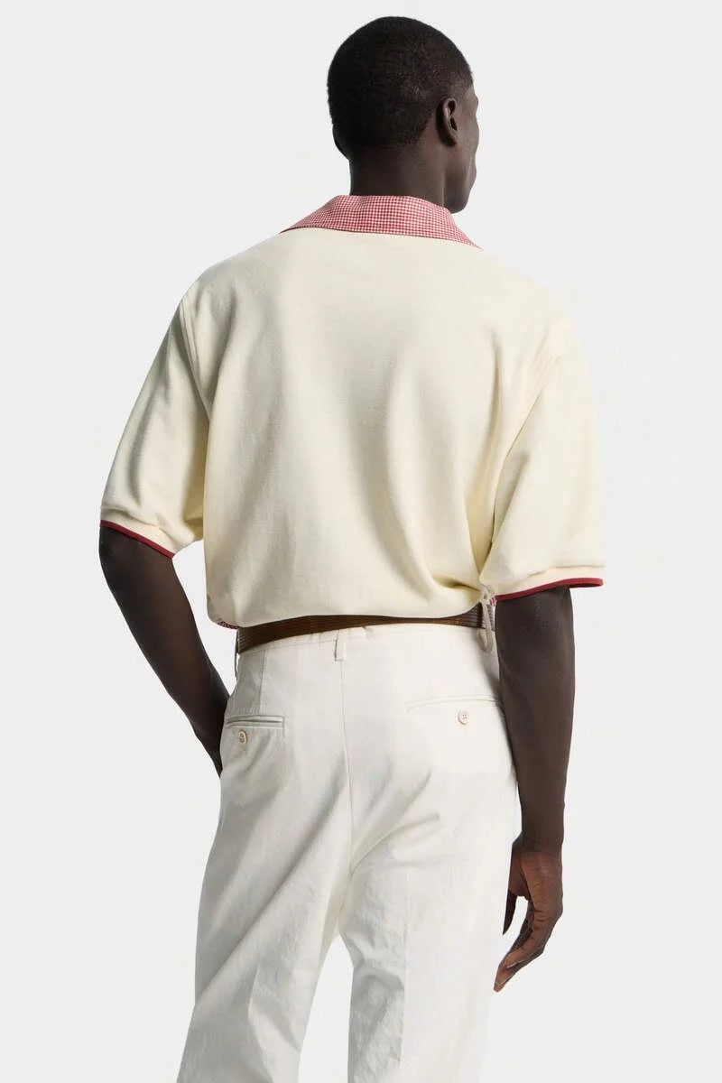 Virgin Wool Linen Pied De Poule Polo
