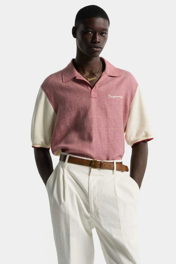Virgin Wool Linen Pied De Poule Polo