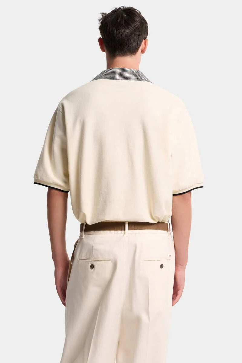 Virgin Wool Linen Pied De Poule Polo